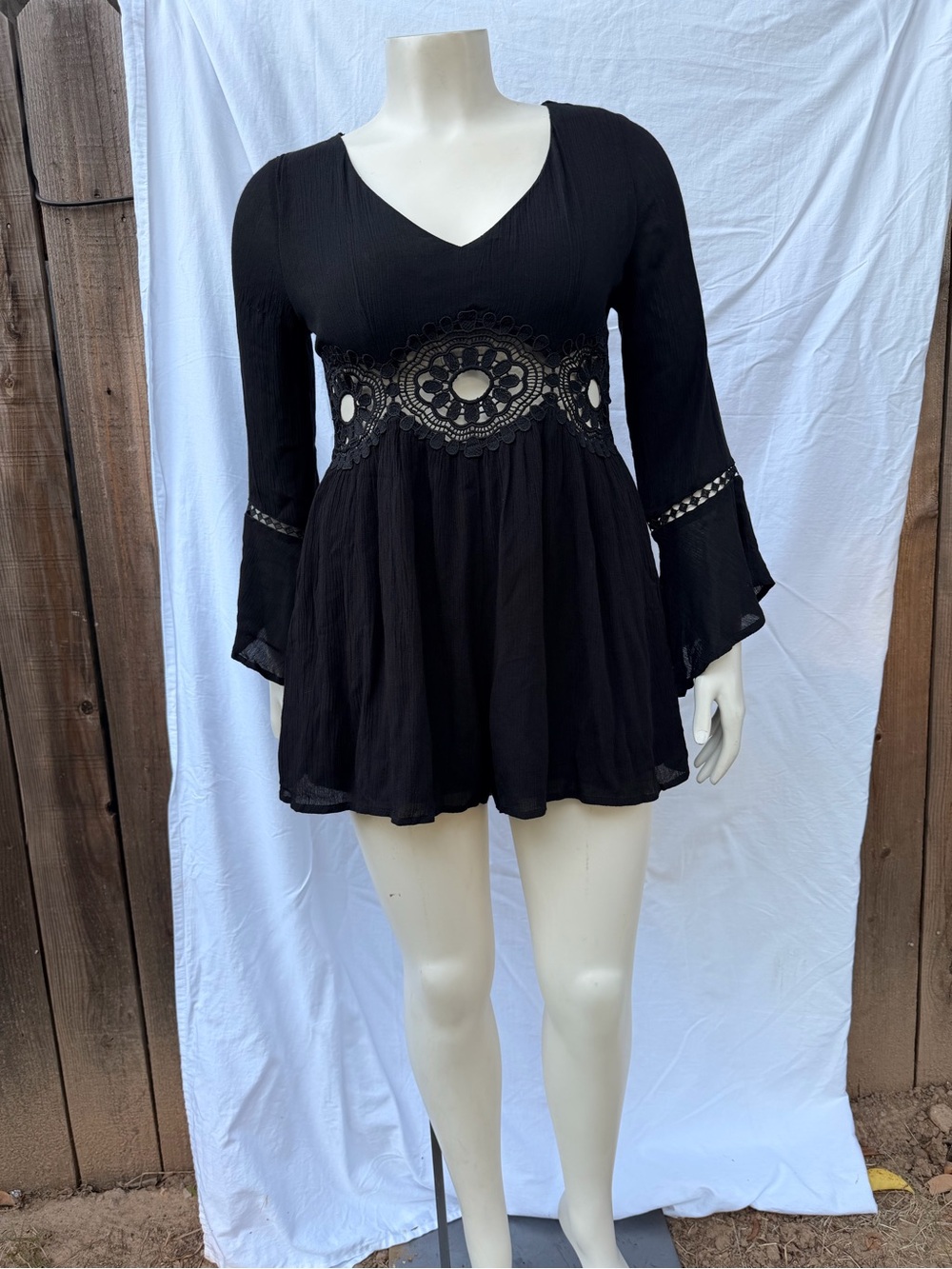 RAGA Black V-Neck Tunic with Crochet Waist Detail